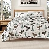 Great Bay Home Lodge Bedspread Full/Queen Size Quilt with 2 Shams. Cabin 3-Piece Reversible All Season Quilt Set. Rustic Quilt Coverlet Bed Set. Wilderness Collection (Moose - Chocolate)