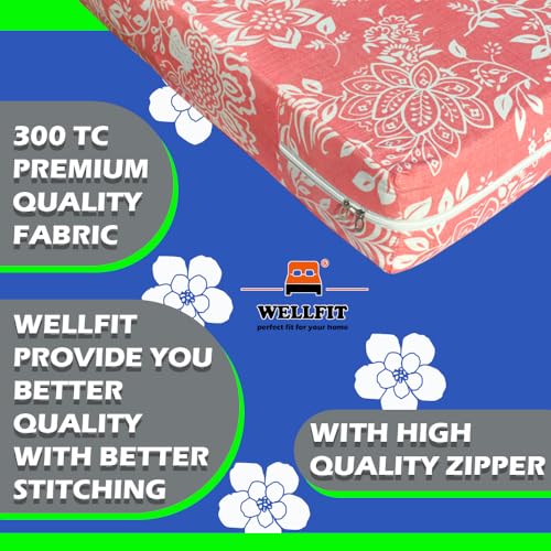 Image of WELLFIT Premium Glace Cotton 300 TC Mattress Cover /Protector for Single Size Bed with Zip /Chain /4x6.25 ft / 48x75x6 inch