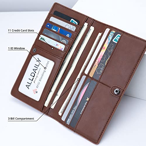 Image of Alldaily Ultra Slim Thin Women Wallet RFID Blocking Credit Card Holder Bifold Long Ladies Billfold (Coffee)