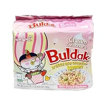 Samyang Buldak Hot Spicy Chicken Flavor Ramen، Korean Stried Instant Package Noodle Cream Carbonara، 1 Bag with 5 Pack، 4.93 OZ