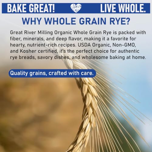 Image of Great River Milling Organic Whole Grain Rye Berries | High-Fiber, Nutrient-Rich Ancient Grain | Non-GMO, Kosher | Ideal for Baking, Sourdough, Salads, Pilaf & Soups | 25 Lb (Pack of 1)