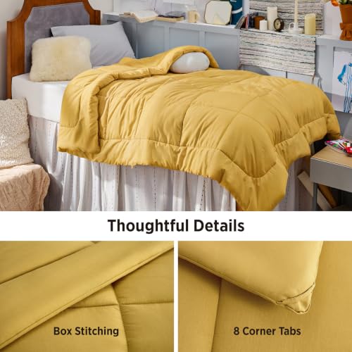 Image of Bedsure Comforter Duvet Insert - Quilted Comforters Twin Size, All Season Duvet, GentleSoft Down Alternative Bedding Blanket, with 8 Tabs, Gifts for Women /Men, Mustard Yellow, Twin 88 x 68 Inches