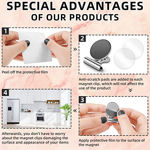 Grtard 6 Pack Magnetic Clips Heavy Duty, Magnet Clips for Fridge, Refrigerator Magnets, Strong Magnetic Clip,Scratch Free Magnets with Clip for Refrigerator, Whiteboard, Classroom, Locker(Silver)
