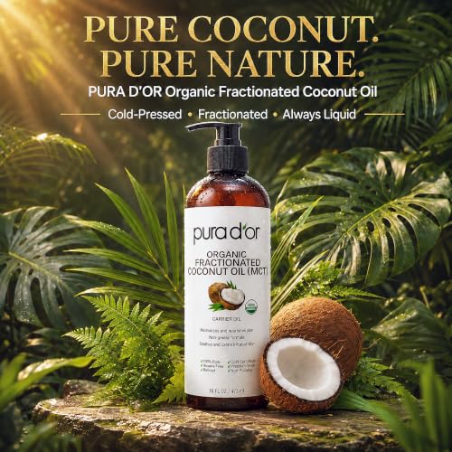 Image of PURA D'OR ORGANIC Fractionated Coconut Oil MCT Oil (16 Oz) 100% Pure & Natural USDA Certified