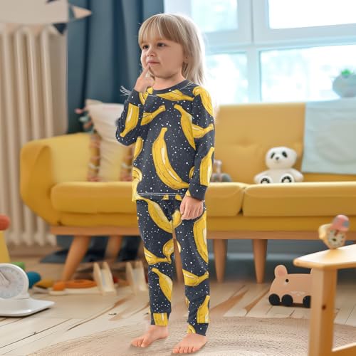 Pajama Sets Long Sleeve Banana Pattern on Dark Background Soft Comfy Sleepwear 2 Piece PJS 3-8T 5