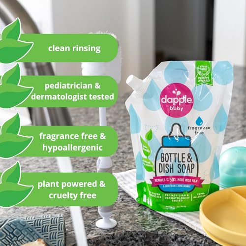 Image of Dapple Baby Fragrance-Free Bottle & Dish Soap Refill Pouch - (2 Pack) 33.8 fl oz - Plant-Powered Cleaner for Baby Bottles, Pump Parts, and Sippy Cups