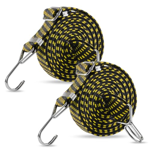 【LCYOUTH】荷台用 ゴム紐 固定紐 ベルト 2本組 長さ2M 幅30mm 自由伸縮 金属製フック付 ゴムひも ゴムバンド バイク オートバイ スクーター 自転車等の荷物固定 (イエロー)