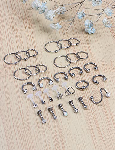 Ocptiy 16G Cartilage Tragus Helix Rook Daith Conch Earrings Studs Hoop Piercing Jewelry 16 Gauge Stainless Surgical Steel Silver Labret Monroe Medusa Lip Rings Stud Piercing Jewelry Diamond Women Men #TOP1