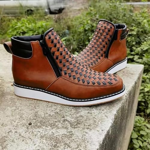 Zenfaze Handcrafted Western Cowboy Boots, Zenfaze Shoes for Men, Square Toe Leather Hand-Wove Work Cowboy Boot with Double Side Zipper4