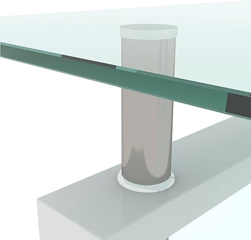 Miniatura 8 de IANIYA Glass Coffee Table Metal Tube Glass Coffee Table for Livingroom (Modern Time, White)