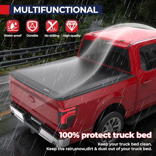 Image of MOSTPLUS 6.5FT Quad 4-Fold Soft Folding Truck Bed Tonneau Cover Compatible for 2015-2025 2026 Ford F150 F-150 Bed Fourth Fold Styleside (78Inch)