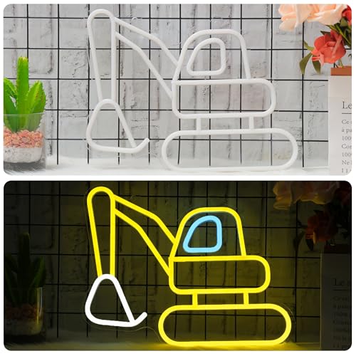 Image of CoolGift Mart Excavator Neon Sign, Vibrant LED Light Decoration, Construction Decor for Boys Room, Bedroom, Playroom, Man Cave - Ideal Gift for Kids and Teens