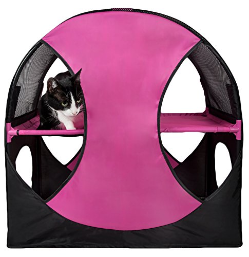 PET LIFE 'Kitty-Play' Collapsible Travel Interactive Kitty Cat Tree Maze House Lounger Tunnel Lounge, One Size, Pink and Black PET LIFE 'Kitty-Play' Collapsible Travel Interactive Kitty Cat Tree Maze House Lounger Tunnel Lounge, One Size, Pink and Black