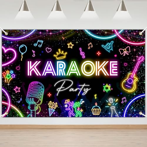 Mocsicka Karaoke Party Decorations Banner Music Disco Karaoke Birthday Backdrop Music Theme Happy Birthday Party Decorations Photo Booth Props