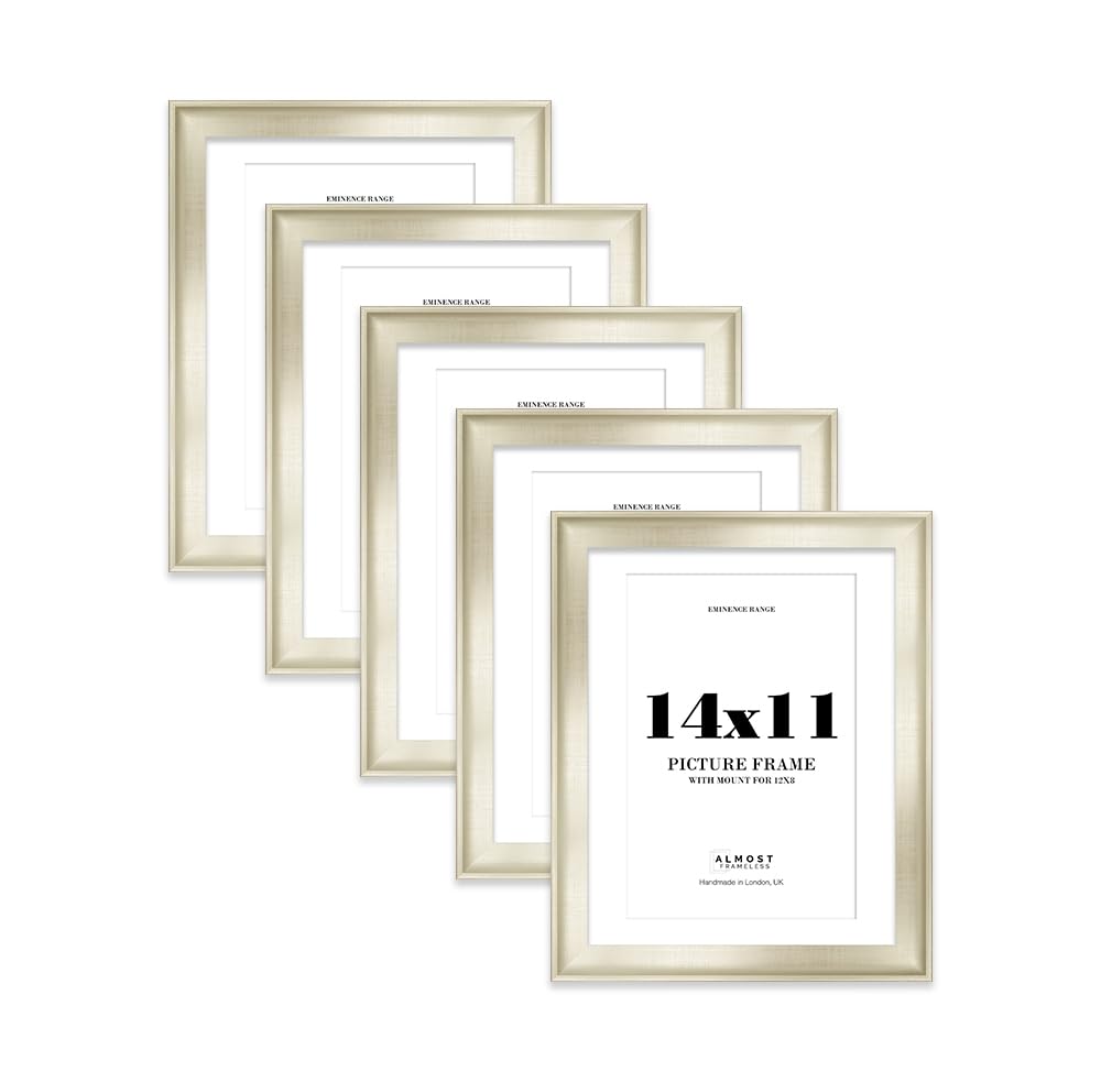 14x11" Silver Picture Frame with 12x8" Mount - Shabby Chic Photo Frame with Distressed Finish, Wall Hooks and Kickstand, 32mm Edge - 5 Pack