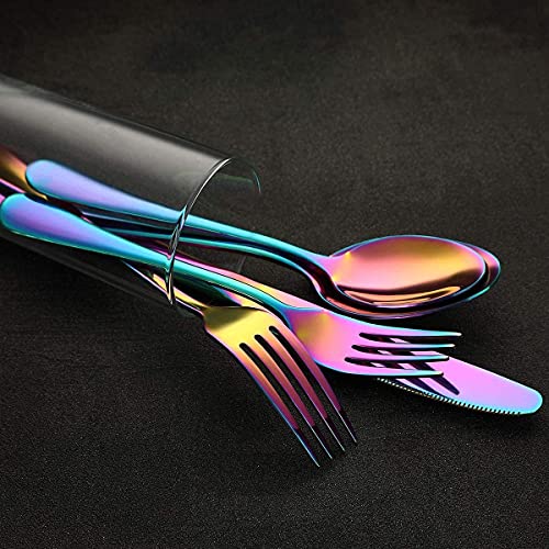 Image of Rainbow Silverware Set, Rainbow Flatware Set for 4, Stainless Steel Tableware Cutlery Set, Utensil Sets for Kitchen, Forks and Spoons Silverware (Rainbow, Set of 5)