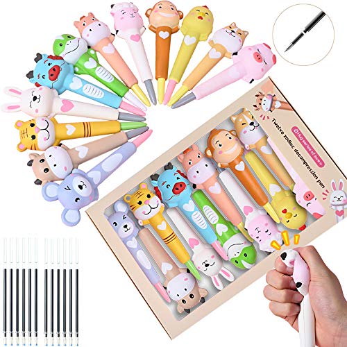 LemoHome Cute Pens squishy pens gel ink Animals Pens cute stationary Kawaii Pens Decompression Stress Relief Sponge Pens Set For Students Kids With Replacement Refills