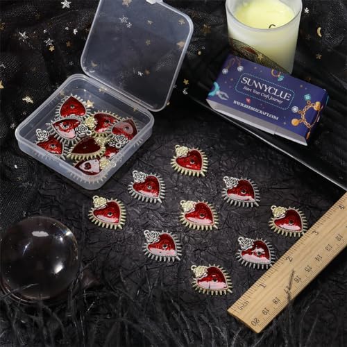 SUNNYCLUE 1 Box 20Pcs Gothic Heart Charms Halloween Charm Bulk Red Love Thorns Evil Eyes Enamel Charm With Rhinestones for jewellery Making Charms Findings DIY Necklace Earring Women Adults Craft - Image 3