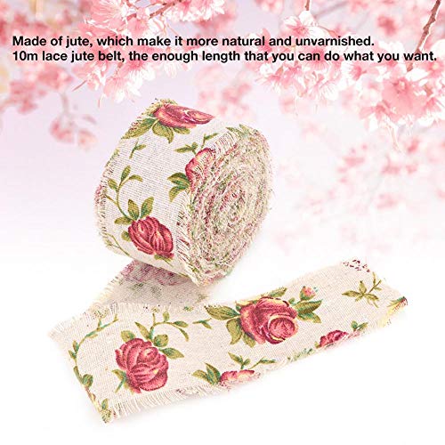 DIY Printed Rose Flower Burlap Ribbon, Jute Burlap Fabric for Wedding Decor Party Wrapping, Home Accessories, 11 Yards Long - Image 3