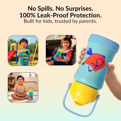 Image of rabitat Steel Play Kids Personalized Water Bottle 450ml | 2 Year Warranty | Leakproof Sipper | Soft Silicone Spout | Flip-Lock Cap & Easy-Carry Handle | BPA-Free 18 /8 Stainless Steel, Young wild