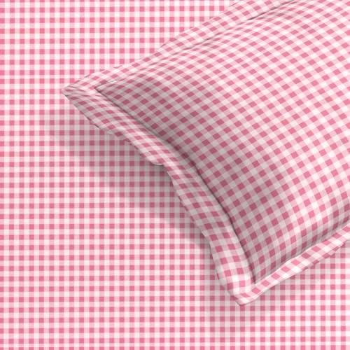 Image of MORADO Premium Glace Cotton 210 TC Single Bedsheet with 1 King Size Pillow Covers Skin Friendly Printed Bedding Set, (60x90 Inches, White&Pink)