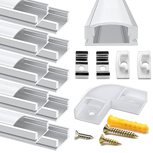 Chesbung 6-Pack 1Meter/3.3ft geführter Aluminiumkanal, geführtes Aluminiumprofil mit Abdeckung, LED-Kanäle und Diffusoren mit Endkappen, Montageclips und Grad-Anschlüsse