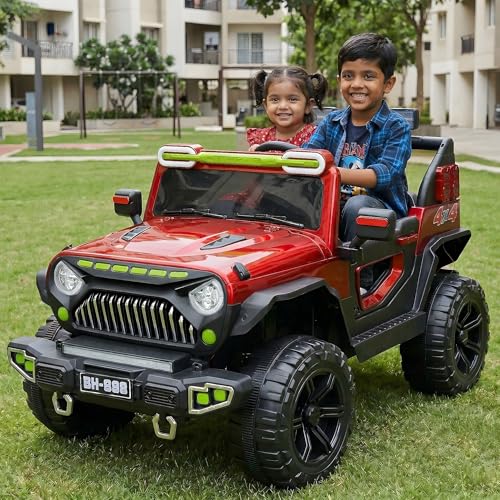 Image of Toyify Battery Operated Jeep for Kids, Ride on Toy Kid Car with RGB Windshield Light & Music | Electric Jeep Battery Car | Baby Big Cars for Kids to Drive 3 to 8 Years (Red)