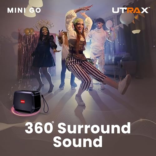 Image of UTRAX Mini Go 10W Bluetooth Speaker with 8 Hours Playtime | High Bass Portable Mini Speaker | Bluetooth 5.3 | USB Drive Support | Type-C Fast Charging | Black