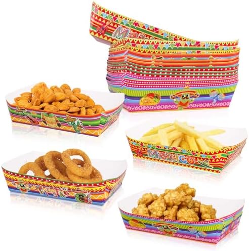 50 PCS Paper Food Trays, 4 Types Take-Out Snack Trays Serving Boats Mexican Cinco De Mayo Food Trays Taco Nacho Trays Disposable Coated Paperboard Basket Festival Food Trays Suppliers Party Decoration