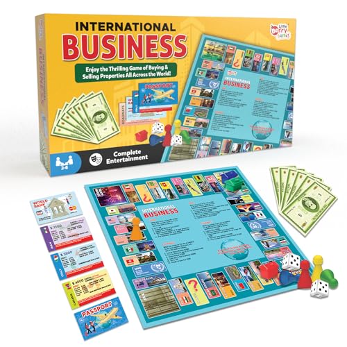 Little Berry Business Game for Kids | Classic International Business Board Game with 14"x14" Foldable Waterproof Board | Indoor & Outdoor Family Fun | Board Games for Kids