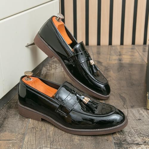 Dress Shoes for Men's Patent Leather Tassel Chunky Loafer Casual Slip - On Platform Loafer Shoes Slip On Dress Shoes for Men Black Brown3