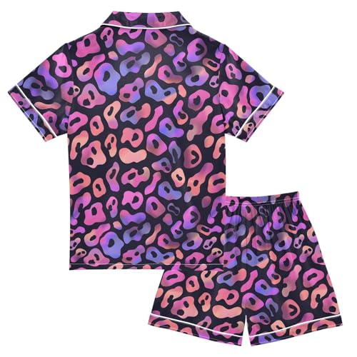 ALAZA Leopard Print Color Animal Satin Pajamas Set Short Sleeve Button Down Sleepwear Summer Pjs 2 Piece2