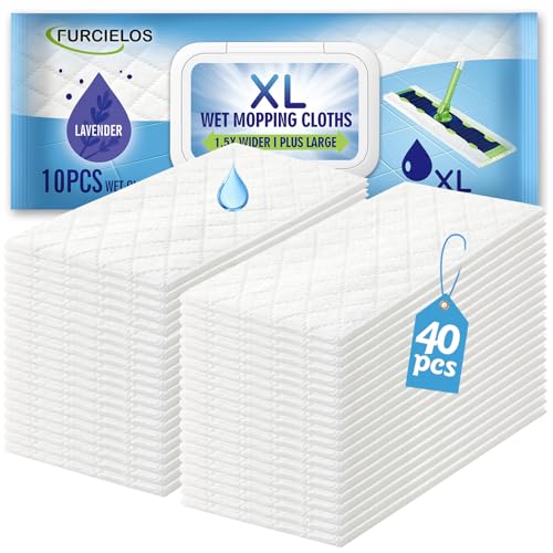 FURCIELOS 40 Count XL Heavy Duty Wet Mopping Cloths Refill Compatible with Swiffer Sweeper XL Mop Disposable Wet Pads Refill X-Large Size for Multi-Surface Floor Cleaning Lavender Scent