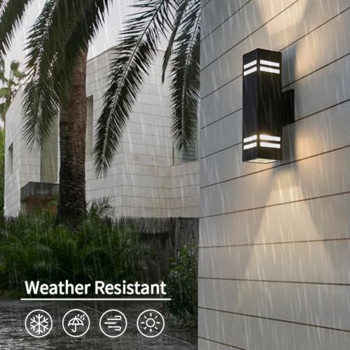 Image of Cerdeco 15 inch Black Modern Outdoor Wall Light with 3-Sided Frosted Glasses | E26 Base,UL listed,Aluminum Up and Down Lights Outdoor Exterior Wall Light Fixture Porch Light for House Garage Patio Garden