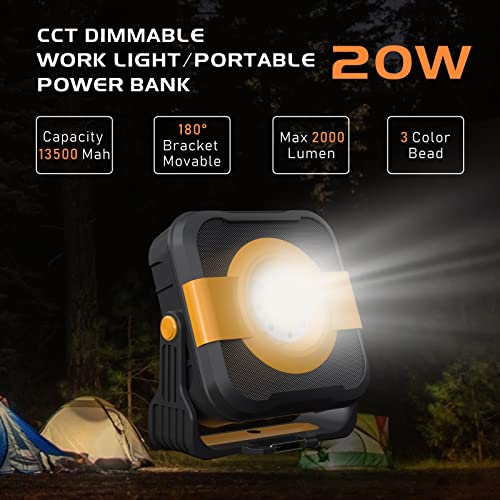 Aygrochy Projecteur LED Rechargeable, Lampe Chantier 13500MAH avec 4 modes d'éclairage et 10-100% niveaux de luminosité pour la réparation automobile, le camping. - Image 3