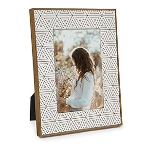 4×6 Picture Frame Boho Wood Photo Frame, White Bohemia Triangle Geometry Pattern with Real Glass, Modern Farmhouse Home Decor for Tabletop or Wall, Mother Family Wedding Gift, Brown