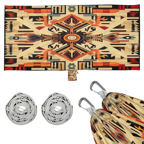 Haskirky Indian Navajo Cross and Arrow Camping Hammock, Single Portable Hammocks with Tree Straps & Attached Carry Bag, 330Lbs Capacity Perfect for Outside Indoor Hiking Beach Backpack Travel