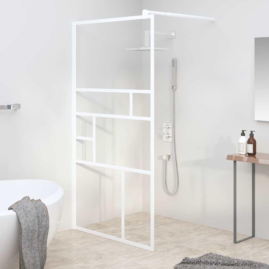 Mampara de ducha Walk-In de 115 x 195 cm, cristal templado blanco, ajustable, fácil de limpiar, moderna pared de cristal con perfil de aluminio, barra de soporte flexible, renovación de baño