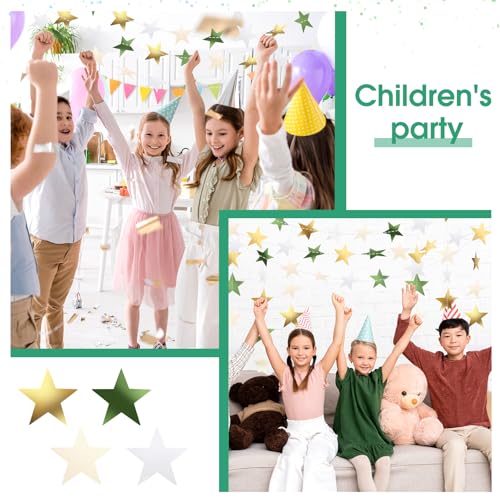Image of Patelai Glitter Star Garland Banner 2026 Party Decor 130 Feet Star Hanging Streamers Twinkle Backdrop for Classroom Birthday Graduation Wedding Supplies(Sage Green, Gold, White)