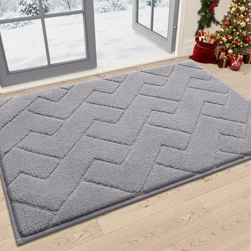 OLANLY Indoor Door Mat, 32x20, Dirt Resistant and Absorbent, Sturdy Non-Slip Rubber Backing, Easy to Clean, Washable Low-Profile Doormat for Entryway, Medium Gray