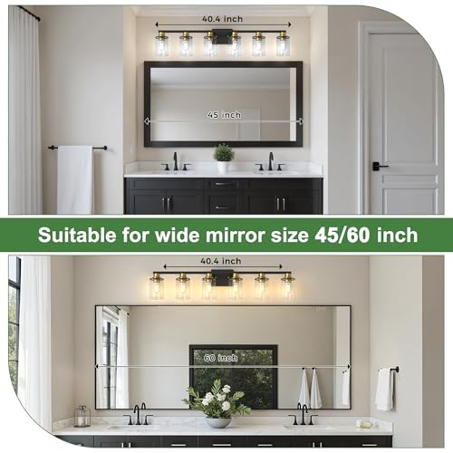 Image of DORESshop 6-Light Black and Gold Bathroom Light Fixture Over Mirror