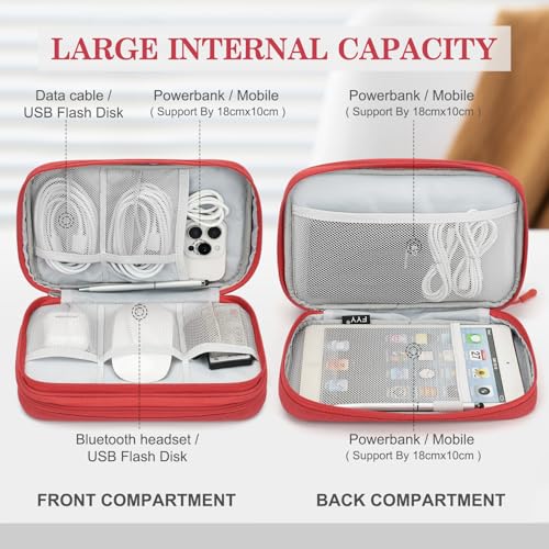 Image of FYY Electronic Organizer, Large Travel Cable Organizer Bag Pouch Electronic Accessories Carry Case Portable Waterproof Double Layers All-in-One Storage Bag for Cable, Cord, Charger, Phone, Red