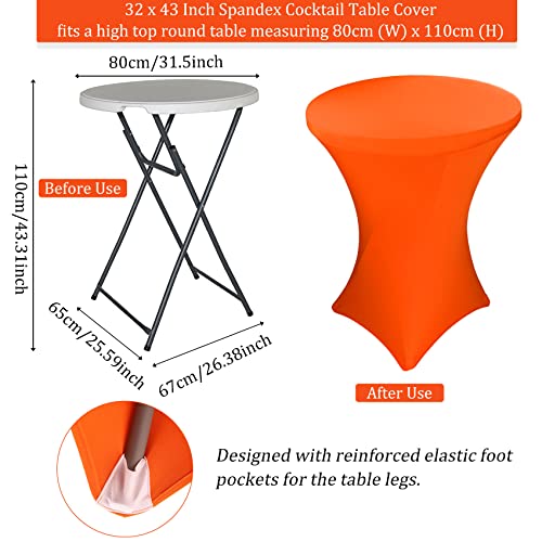 Image of 4 Pack Spandex Stretch Table Cover - 32x43 Inch Square Corners, Fitted High Top Tablecloth for Cocktail, Round, Bar, Weddings, Birthday, Banquet, Outdoor Party (Orange)