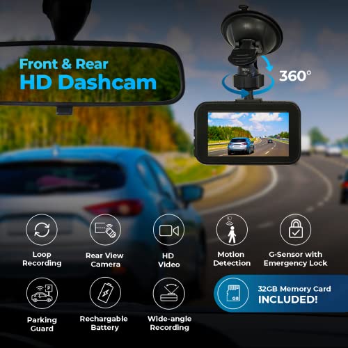 AutoSky Dash Cam Front and Rear Dash Camera for Cars Mini Dash Cam