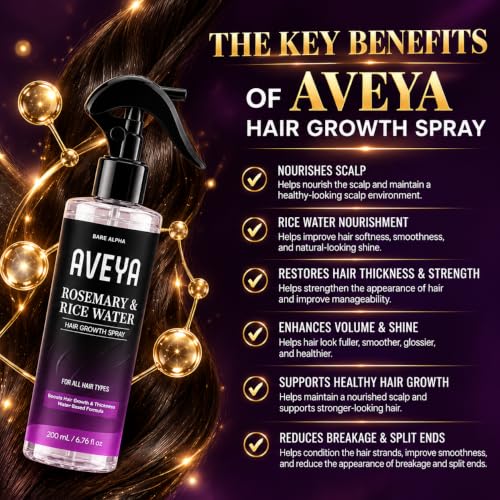 BAREALPHA AVEYA Hair Growth Spray with Rosemary & Rice Water, 200ml - Image 4