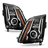 AKKON - Fits 2008-2014 Cadillac CTS [Halogen Type] SwitchBack LED Amber Signal Projector Black Headlights Pair Driver+Passenger