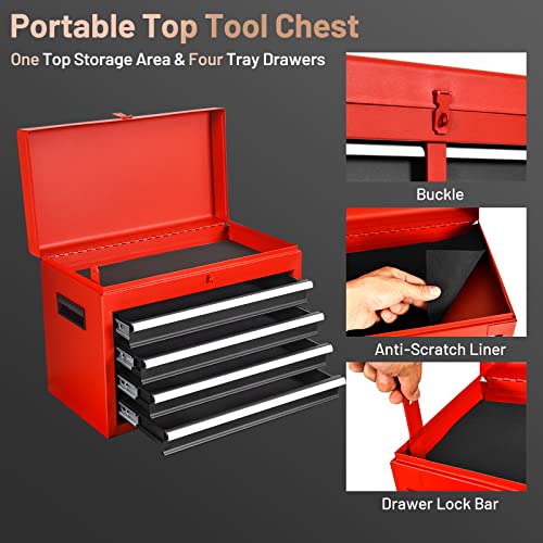 Ergomaster 5-Drawers Tool Chest Cabinet High Capacity Tool Storage Cabinet With Wheels And Locking System, Removable Toolbox Organizer With Sliding Drawers (Standard 5 Drawers，Black&Red) #TOP3