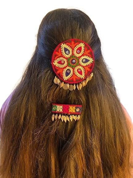 Women’s Kutchi Hair Accessories Bow Tie Hair Band with Shell | Traditional Navratri Hair Clip | Ethnic Dandiya Garba Hair Decoration | Multicolor Festive Collection (1 PCS, Multi)-picture-18