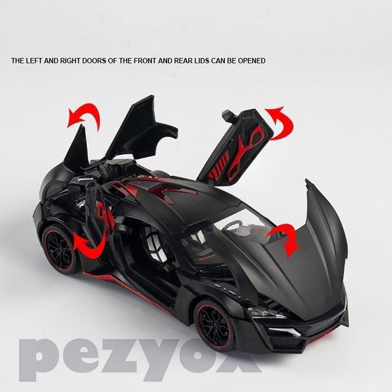 Image of LYKAN HYPERSPORT Sport 1:24 Big Size Diecast Scale Model Alloy Metal Pull Back Toy car for Kids with Openable Doors & Light, Music Toy Vehicle for Kids - Colors as Per Stock (Black)