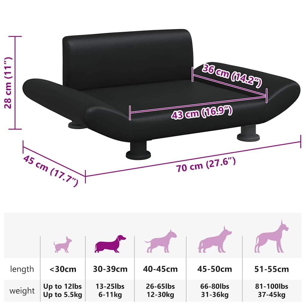 Hundecouch Kunstleder 70x45x28 cm, wasserdichtes Hundesofa mit massivem Kiefernholzrahmen, schwarz, pflegeleicht und stabil für Wohnzimmer